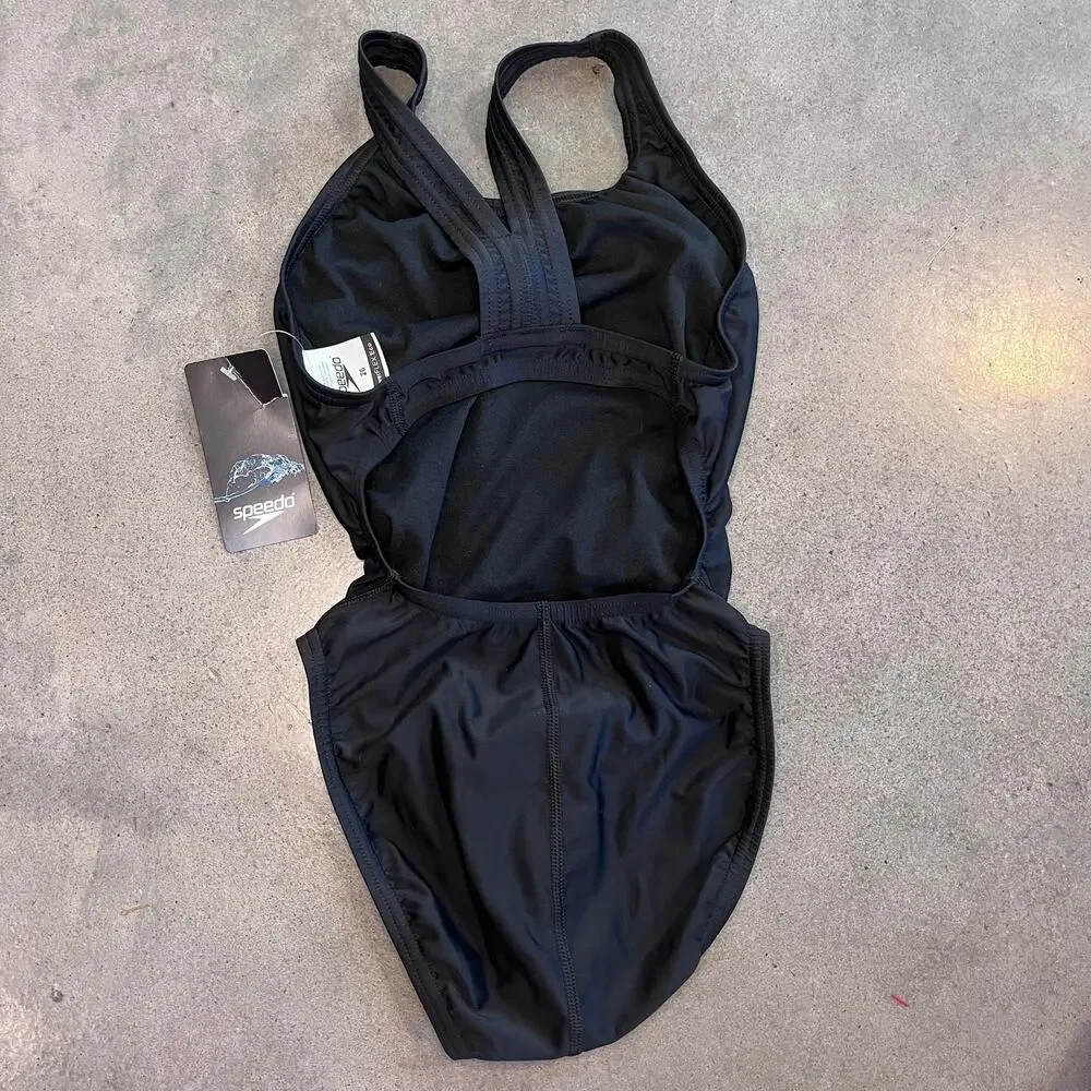 Speedo all black 1 piece swim suit youth girls size 26 NEW swim team